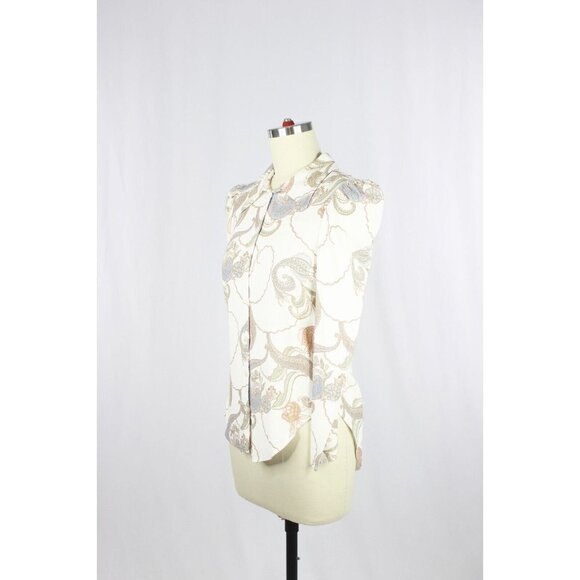 SEE BY CHLOE White Floral Paisley Print Crepe Puff Sleeve Blouse, Size 34/XXS - Picture 7 of 16